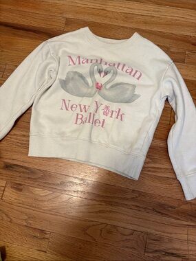 T.J.Maxx Cream White Kids Sweatshirt with Pink & Gray Swan Ballet Graphic